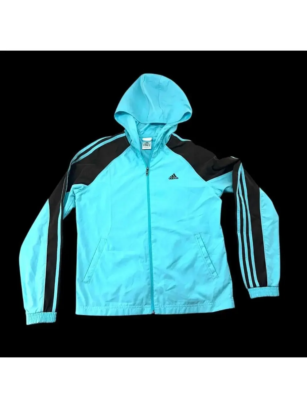 Adidas Vintage Blue Hoodie Jacket with Brown Stripes Streetwear Skater